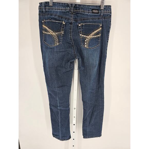 Beau Dawson Womens Sz 12 Slim Leg Blue Jeans Medium Wash Bling Pockets - Picture 5 of 5